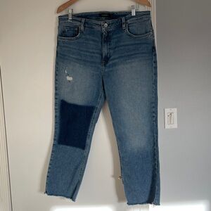 Size 14 Ralph Lauren Distressed/Patch Blue Denim Jeans